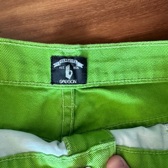 Sasson Jeans Neon Green Vintage 90’s Denim Shorts size 13/14 - Picture 3 of 5